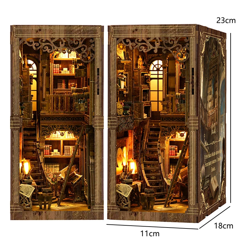 DIY Book Nook Insert Kits Wooden Doll House Building Kit Magic House Casa Bookend with LED Lights Bookshelf Home Decoration Gift