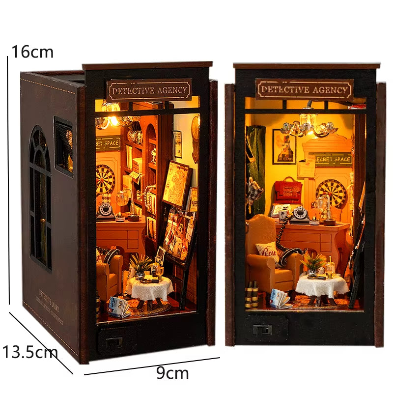DIY Book Nook Insert Kits Wooden Doll House Building Kit Magic House Casa Bookend with LED Lights Bookshelf Home Decoration Gift