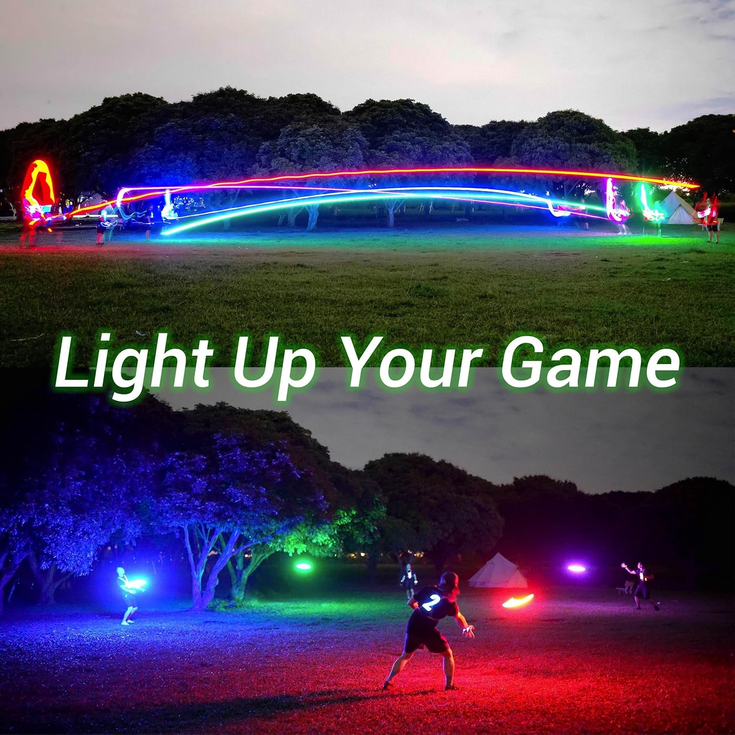 Flying Disc - 16 Million Color RGB or 36 Leds, Extremely Bright, Smart Modes, Auto Light Up, Rechargeable, Birthday, Camping, for Men/Boys/Teens/Kids, 175G Frisbee
