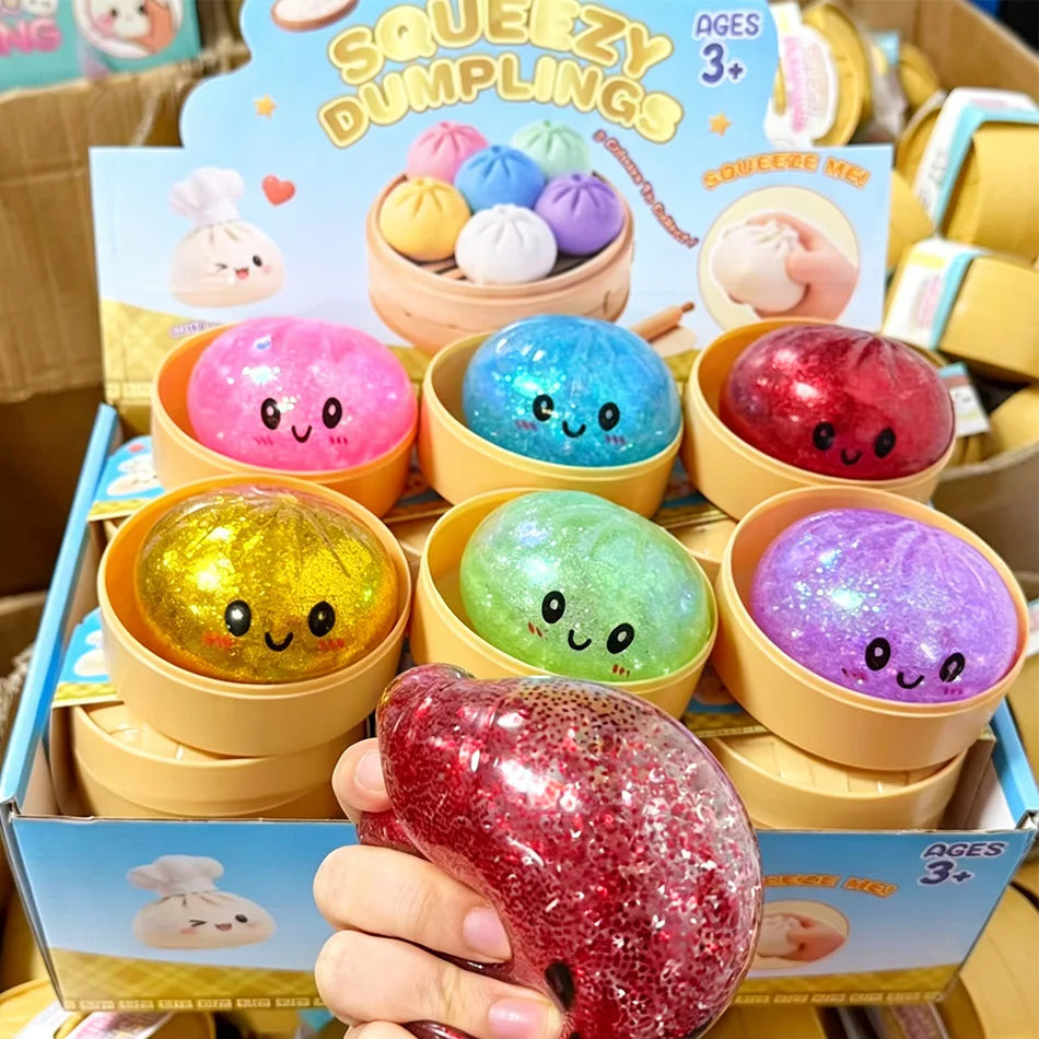 Glitter Dumpling Squishies Toy Bun Baozi Dumpling Mystery Box Colorful Food Squishy Sensory Fidget Toy anti Stress Squeeze Balls