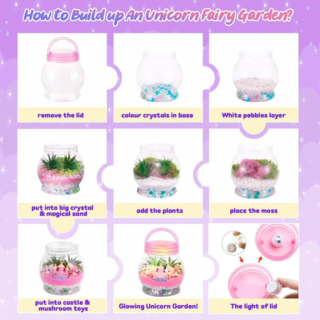 Unicorn Terrarium Kit for Kids, Craft Kits for Kids Girls Birthday Presents, Unicorn Toys Gifts for Girls 5 6 7 8 + Years Old