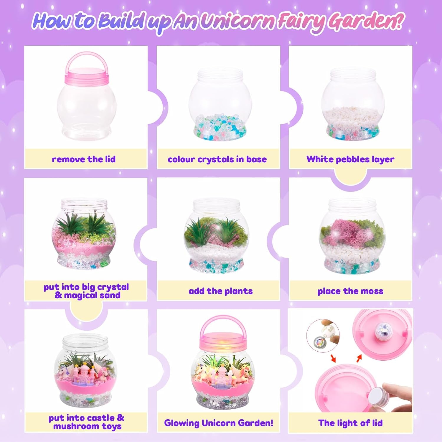 Unicorn Terrarium Kit for Kids, Craft Kits for Kids Girls Birthday Presents, Unicorn Toys Gifts for Girls 5 6 7 8 + Years Old
