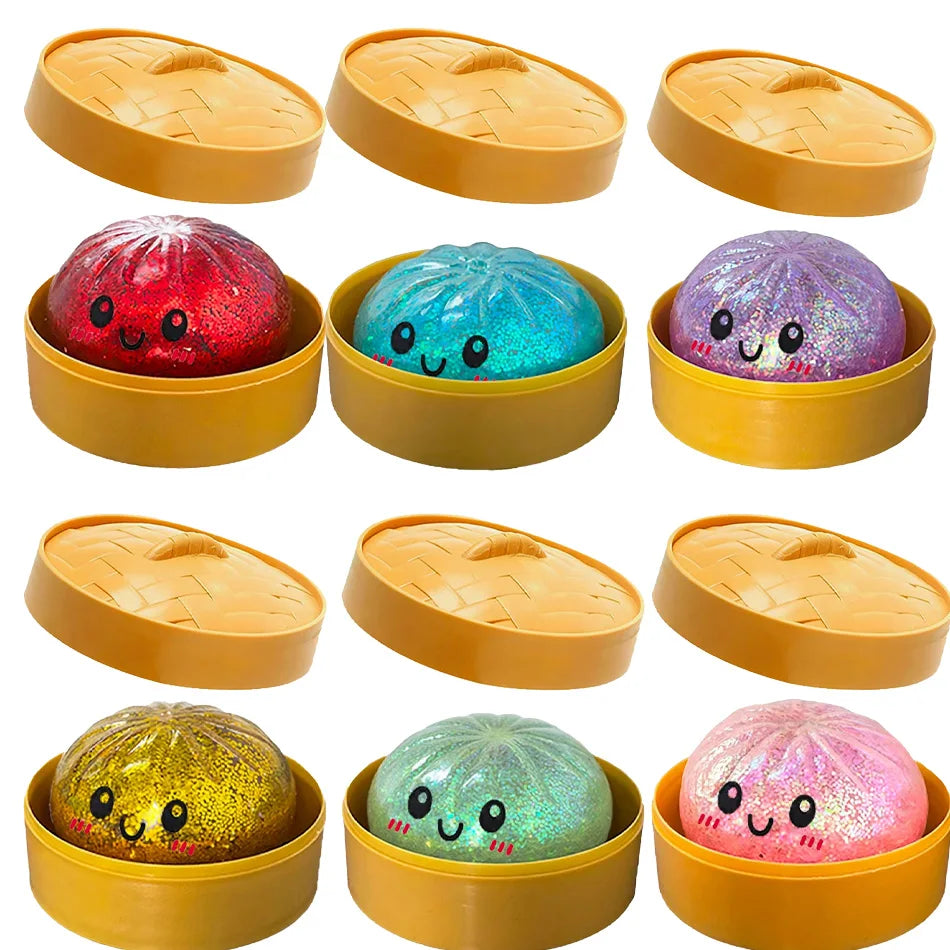 Glitter Dumpling Squishies Toy Bun Baozi Dumpling Mystery Box Colorful Food Squishy Sensory Fidget Toy anti Stress Squeeze Balls