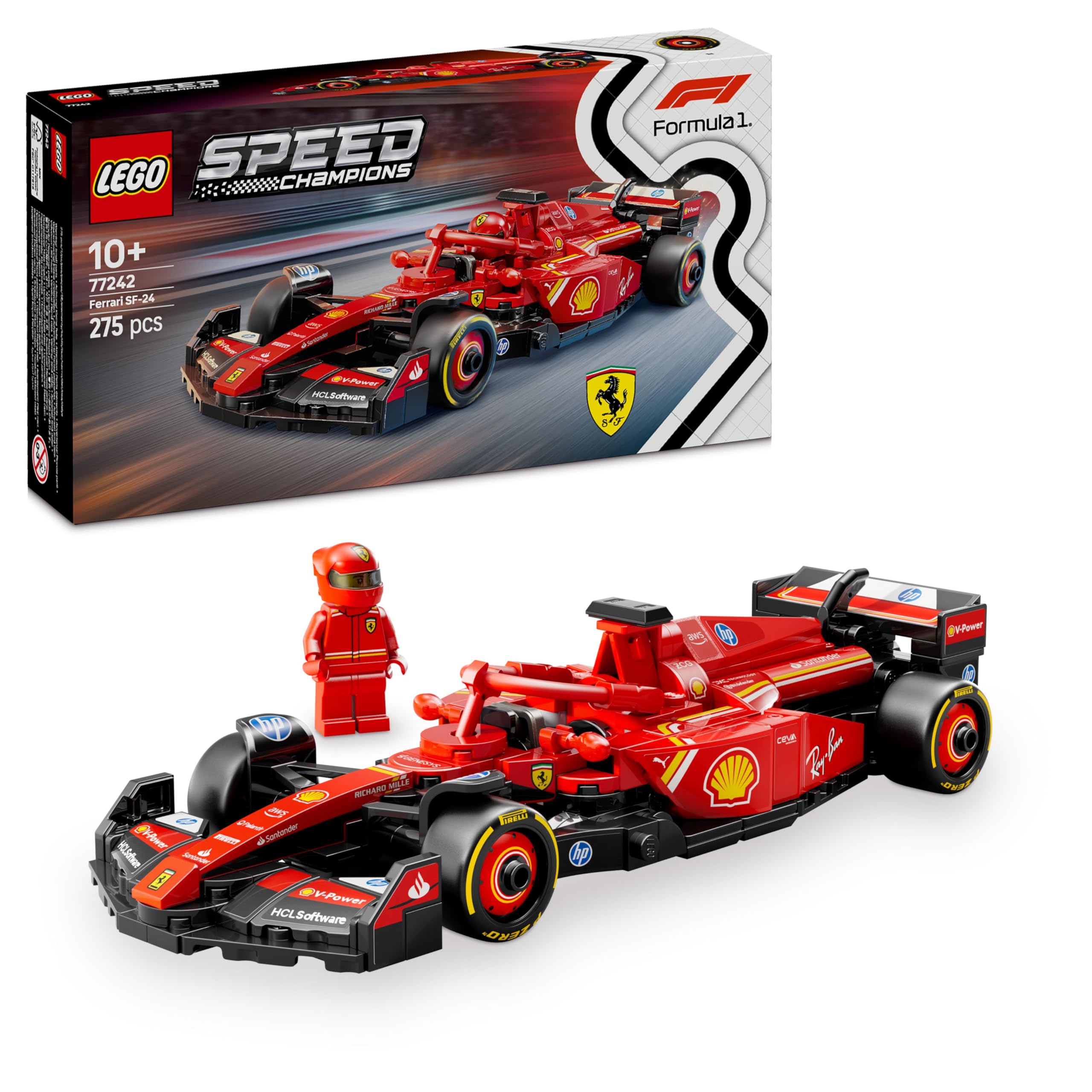 LEGO Speed Champions Ferrari SF-24 F1 Race Car Toy with a Collectible Formula 1 Driver Minifigure - Model Kits for 10+ Year Old Boys & Girls or Adult Motorsport Fans 77242 Viral Kids Toys