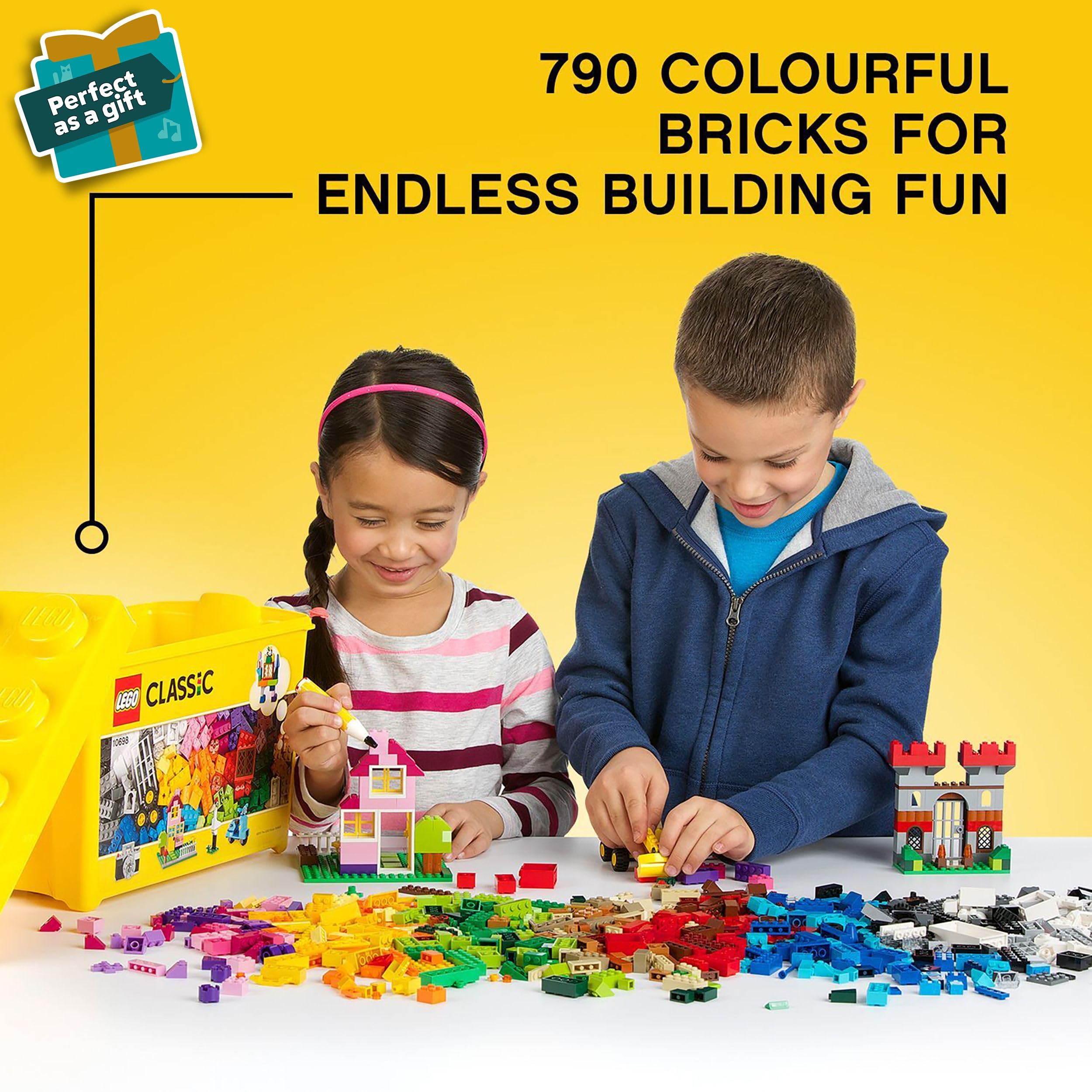 LEGO Classic Large Creative Brick Storage Box Set, Building Toys for 4 Plus Year Old Boys & Girls, Creative Construction Kit with Windows, Doors, Wheels and a Green Baseplate, Gift for Kids 10698 Viral Kids Toys