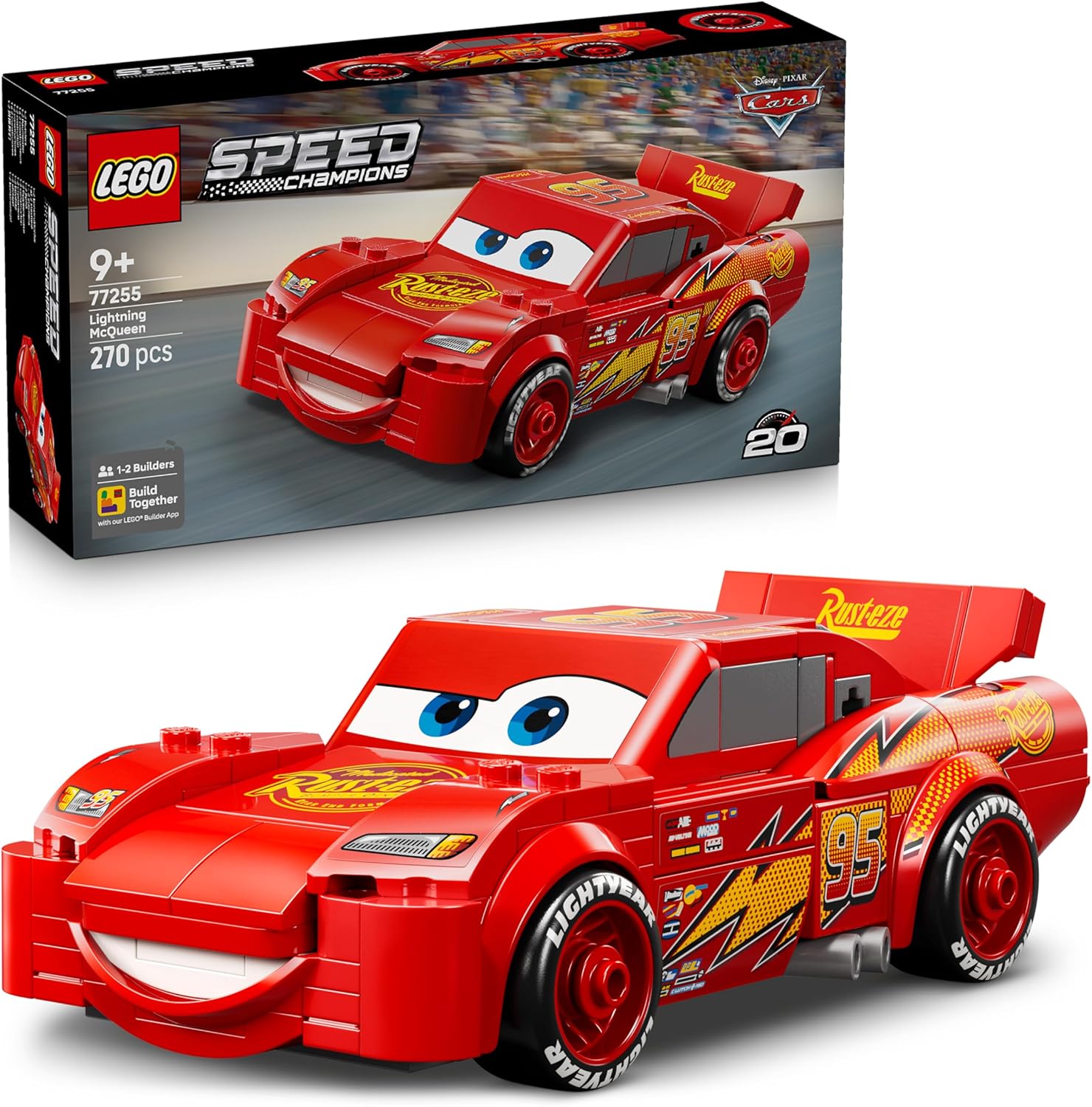 LEGO Speed Champions Lightning McQueen Race Car Toy - Collectible Model Kit w/a Detailed Undercarriage - Disney Gift for 9+ Year Old Boys, Girls & Pixar Cars Movie Fans - 77255 Viral Kids Toys