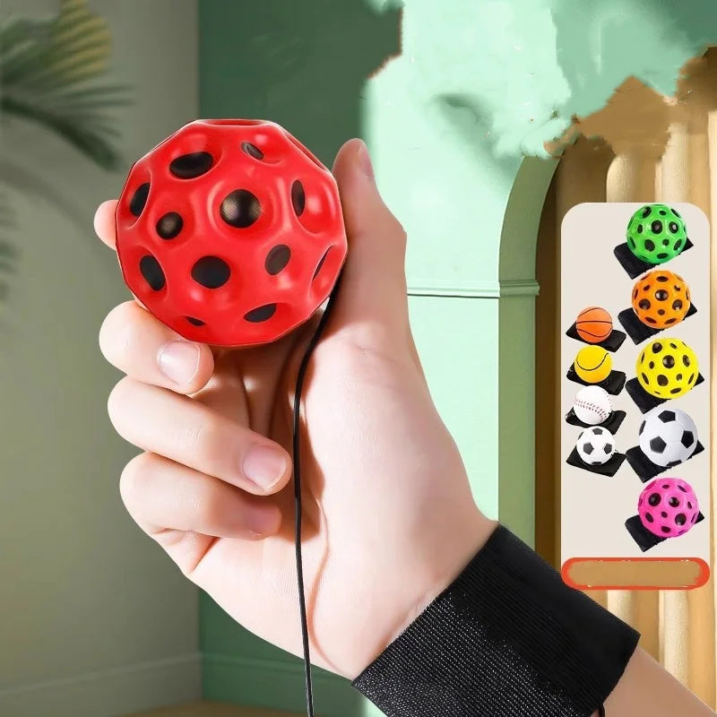 Wrist Rocket Ball with String PU Foam Ventilated Ball for Kids Hand Eye Coordination Training Stress Relief Toy Fitness Exercise