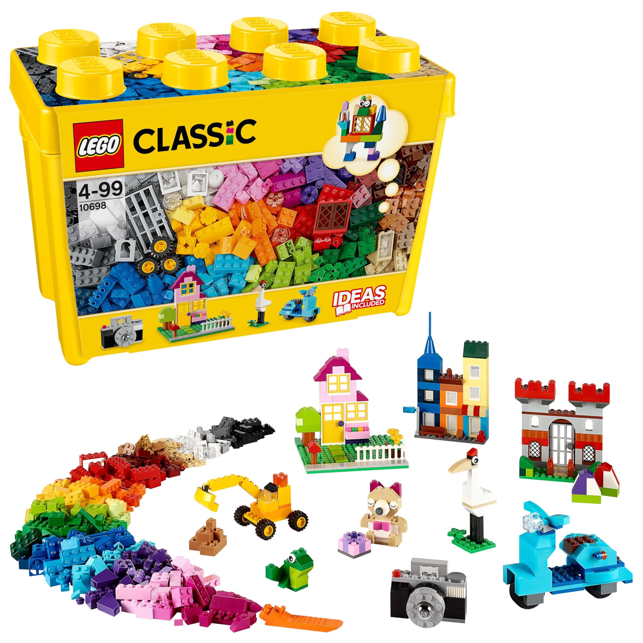 LEGO Classic Large Creative Brick Storage Box Set, Building Toys for 4 Plus Year Old Boys & Girls, Creative Construction Kit with Windows, Doors, Wheels and a Green Baseplate, Gift for Kids 10698 Viral Kids Toys