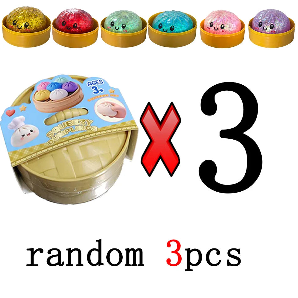 Glitter Dumpling Squishies Toy Bun Baozi Dumpling Mystery Box Colorful Food Squishy Sensory Fidget Toy anti Stress Squeeze Balls