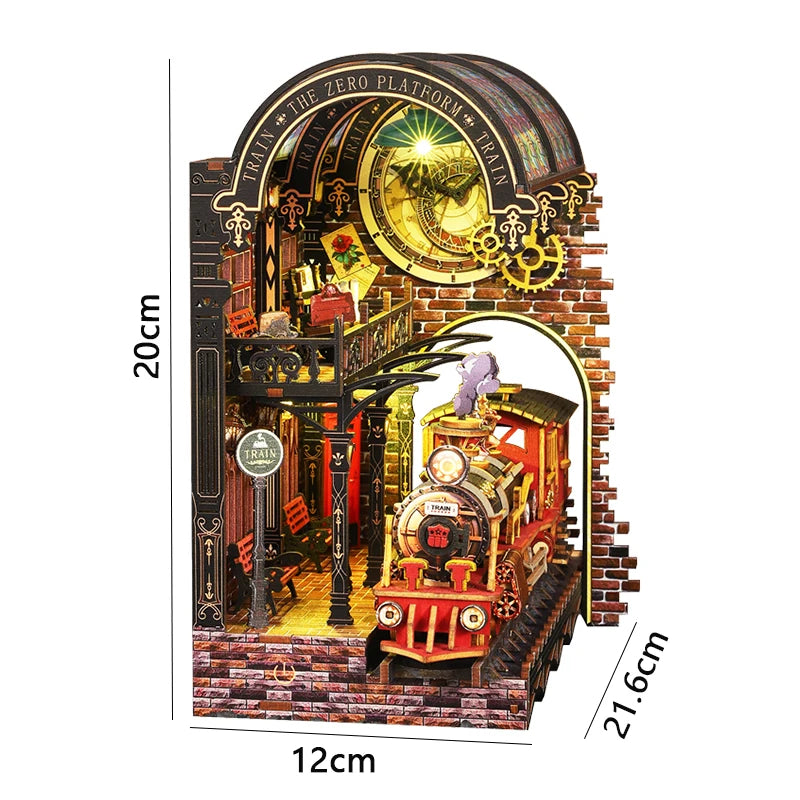 DIY Book Nook Insert Kits Wooden Doll House Building Kit Magic House Casa Bookend with LED Lights Bookshelf Home Decoration Gift