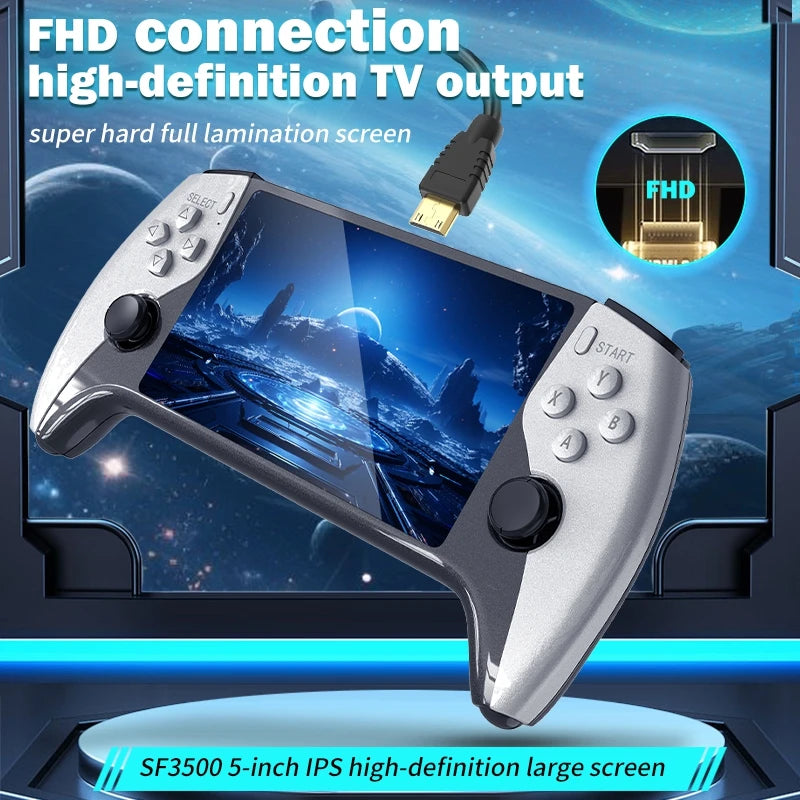 Multifunctional 5 Inch IPS HD Retro Handheld Game Console SF3500 Support Multi-System with FHD Port& Dual Core,256Gb Expandable