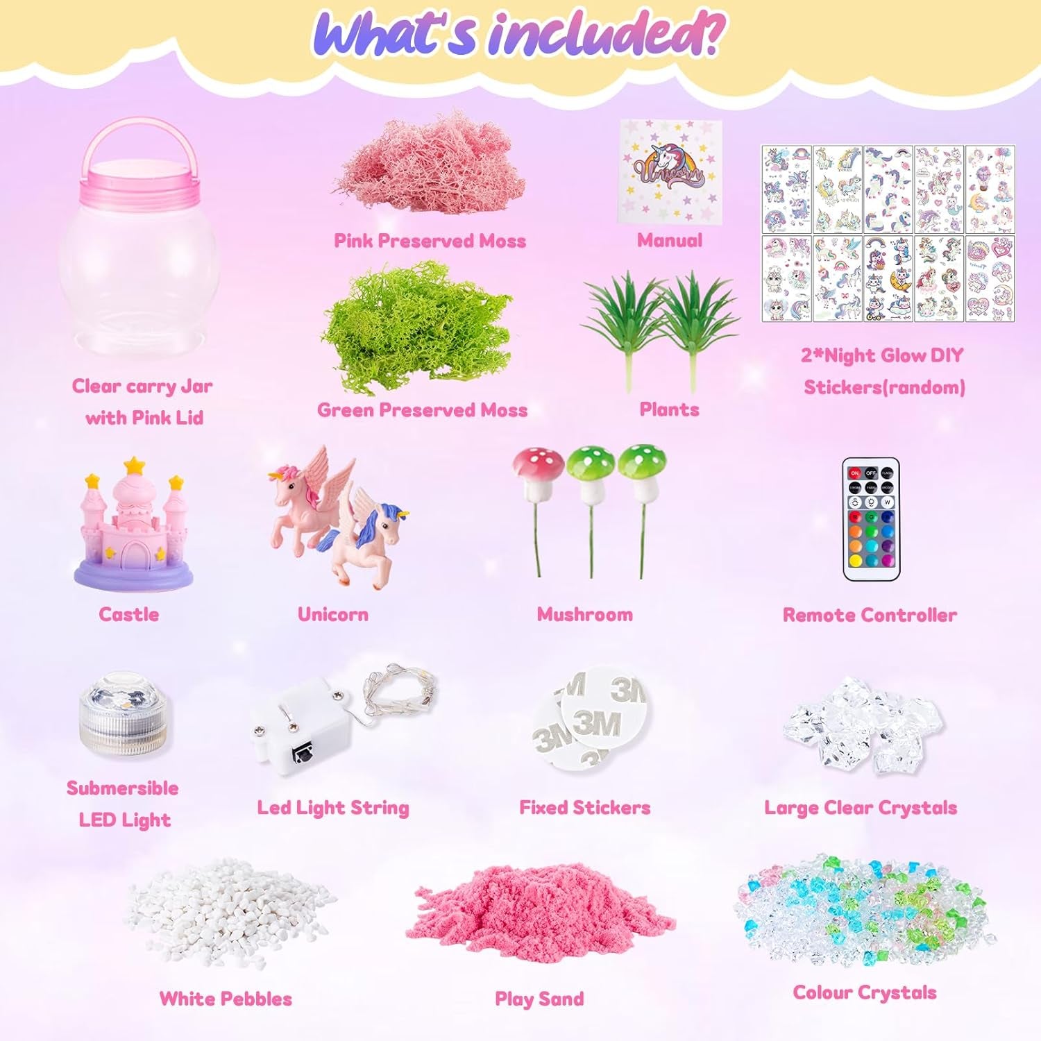 Unicorn Terrarium Kit for Kids, Craft Kits for Kids Girls Birthday Presents, Unicorn Toys Gifts for Girls 5 6 7 8 + Years Old