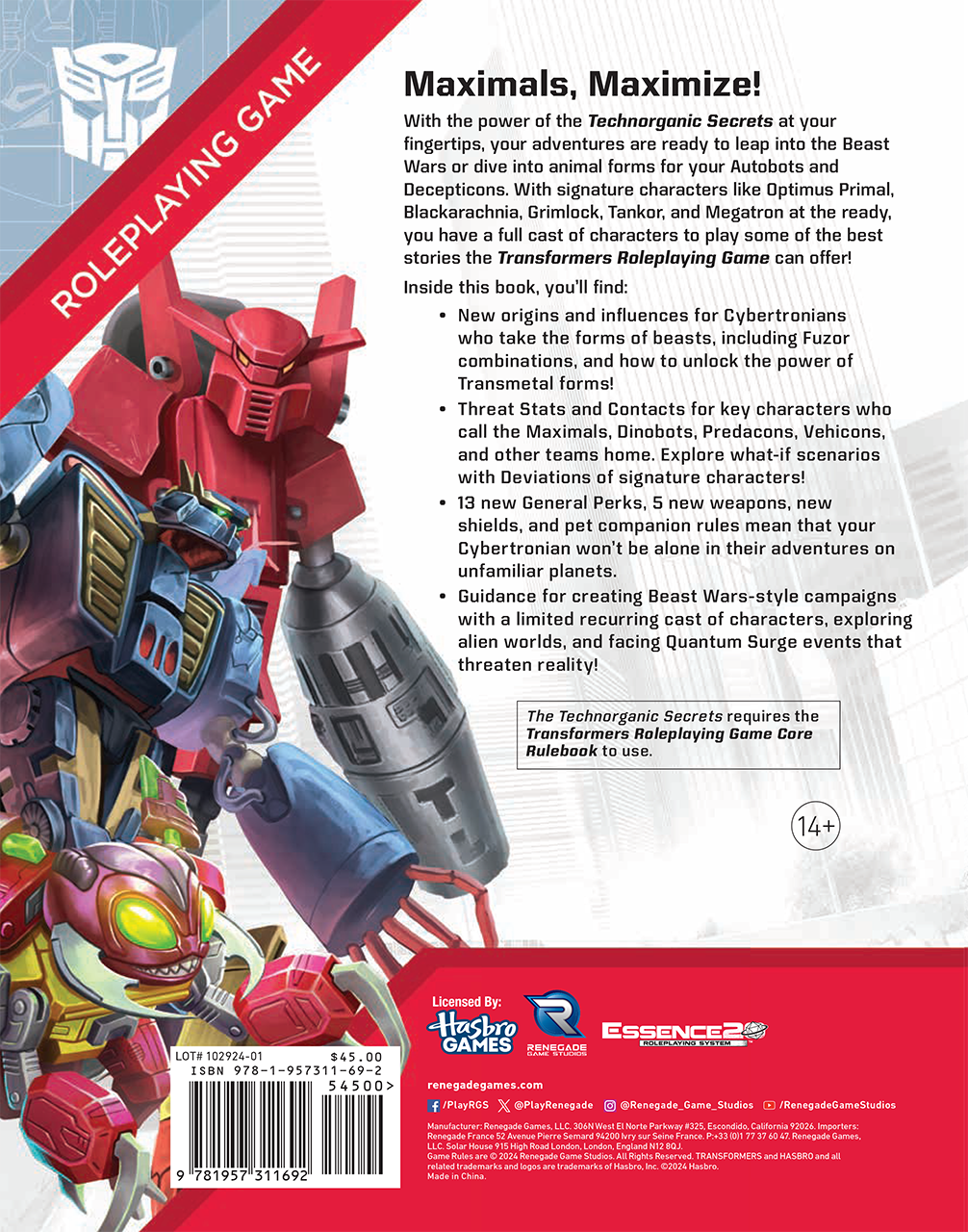 Transformers RPG: Technorganic Secrets Sourcebook Asmodee