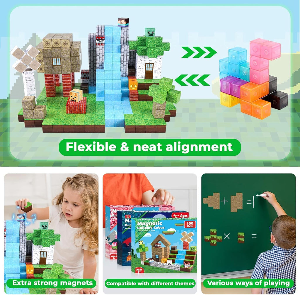 Magnetic Blocks-100Pcs Magnetic Building Blocks, Magnetic Tiles Kids Build Cubes 2026 Upgraded STEM Game Toys, Christmas Birthday Gifts for Boys & Girls Ages 3+