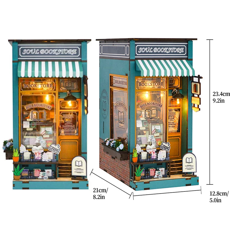 DIY Book Nook Insert Kits Wooden Doll House Building Kit Magic House Casa Bookend with LED Lights Bookshelf Home Decoration Gift