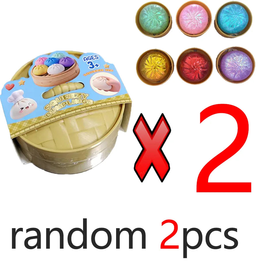 Glitter Dumpling Squishies Toy Bun Baozi Dumpling Mystery Box Colorful Food Squishy Sensory Fidget Toy anti Stress Squeeze Balls