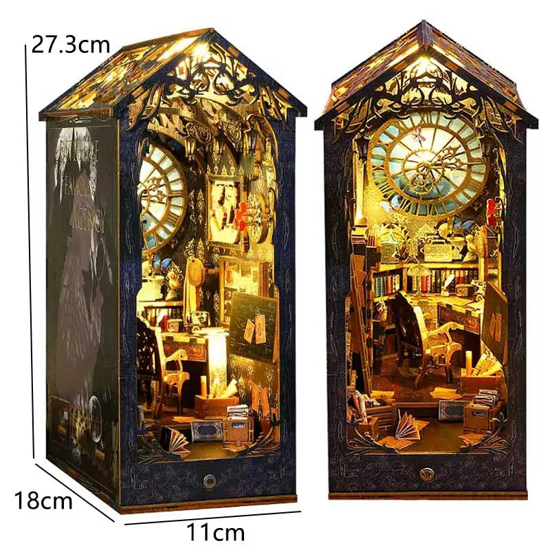 DIY Book Nook Insert Kits Wooden Doll House Building Kit Magic House Casa Bookend with LED Lights Bookshelf Home Decoration Gift