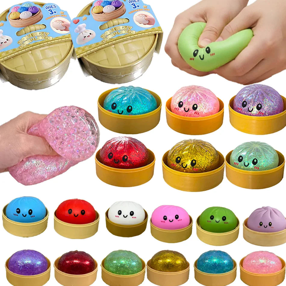 Glitter Dumpling Squishies Toy Bun Baozi Dumpling Mystery Box Colorful Food Squishy Sensory Fidget Toy anti Stress Squeeze Balls