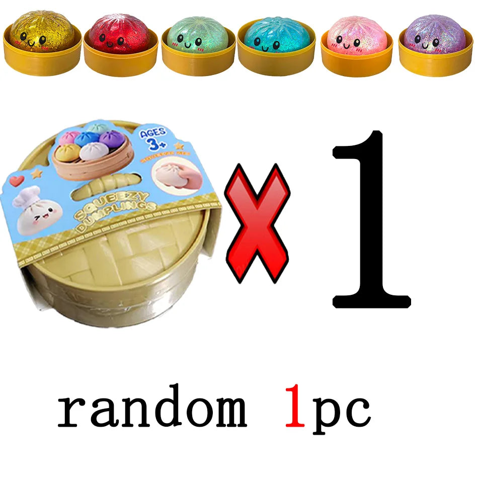Glitter Dumpling Squishies Toy Bun Baozi Dumpling Mystery Box Colorful Food Squishy Sensory Fidget Toy anti Stress Squeeze Balls