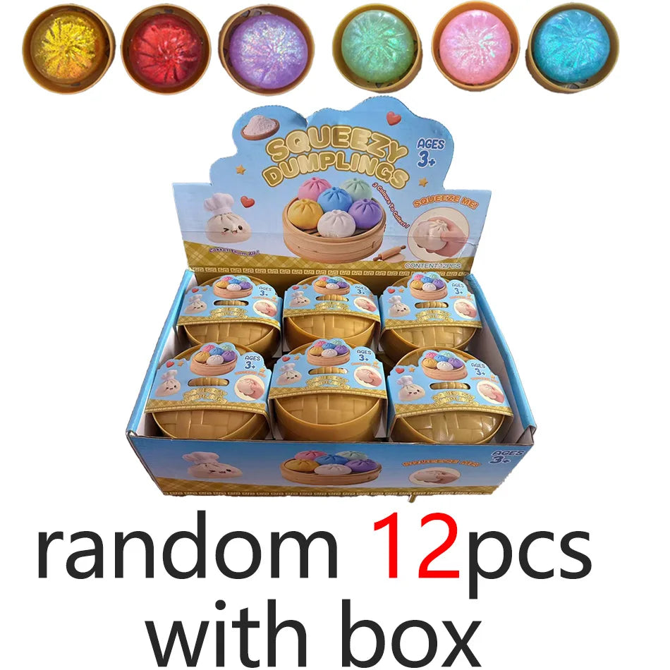 Glitter Dumpling Squishies Toy Bun Baozi Dumpling Mystery Box Colorful Food Squishy Sensory Fidget Toy anti Stress Squeeze Balls