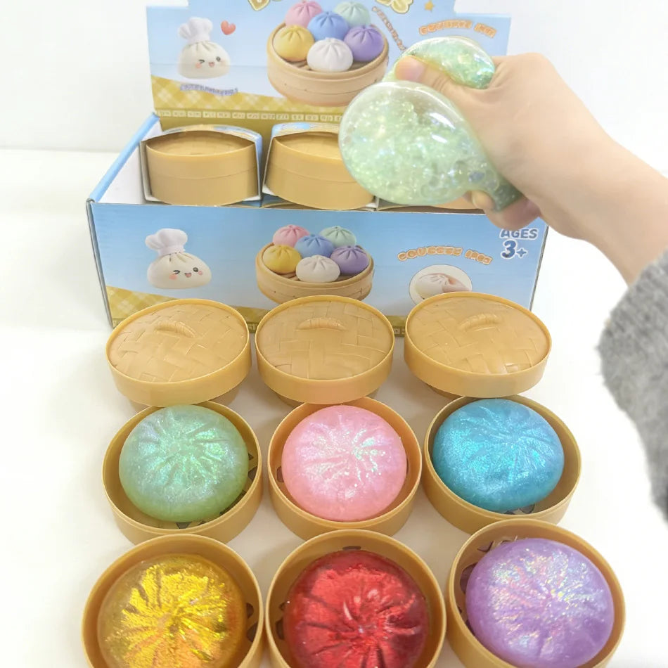 Glitter Dumpling Squishies Toy Bun Baozi Dumpling Mystery Box Colorful Food Squishy Sensory Fidget Toy anti Stress Squeeze Balls
