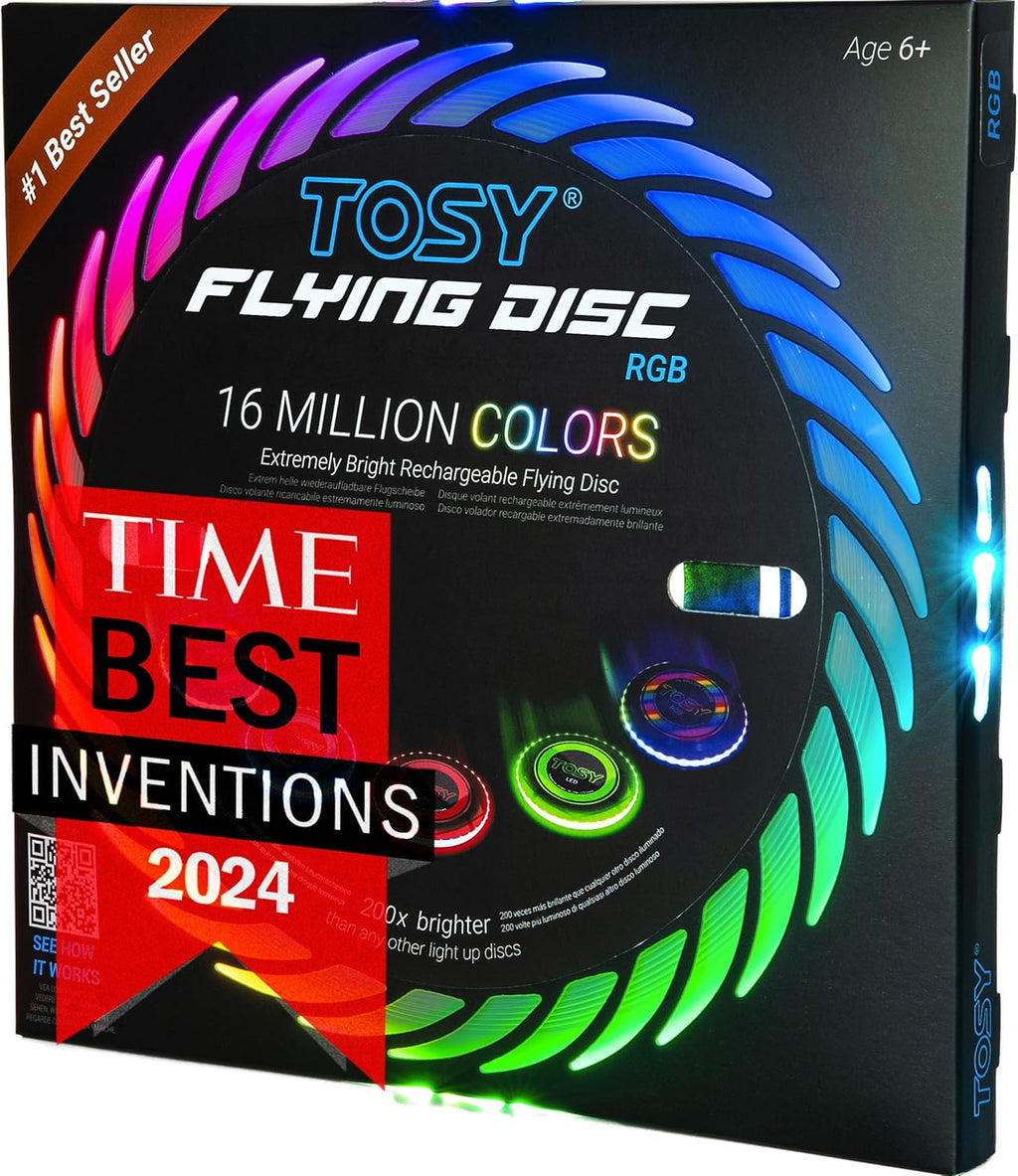 Flying Disc - 16 Million Color RGB or 36 Leds, Extremely Bright, Smart Modes, Auto Light Up, Rechargeable, Birthday, Camping, for Men/Boys/Teens/Kids, 175G Frisbee