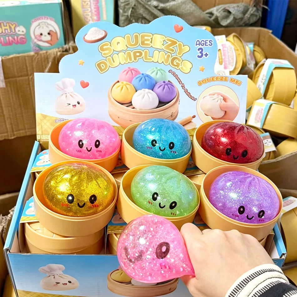 Glitter Dumpling Squishies Toy Bun Baozi Dumpling Mystery Box Colorful Food Squishy Sensory Fidget Toy anti Stress Squeeze Balls