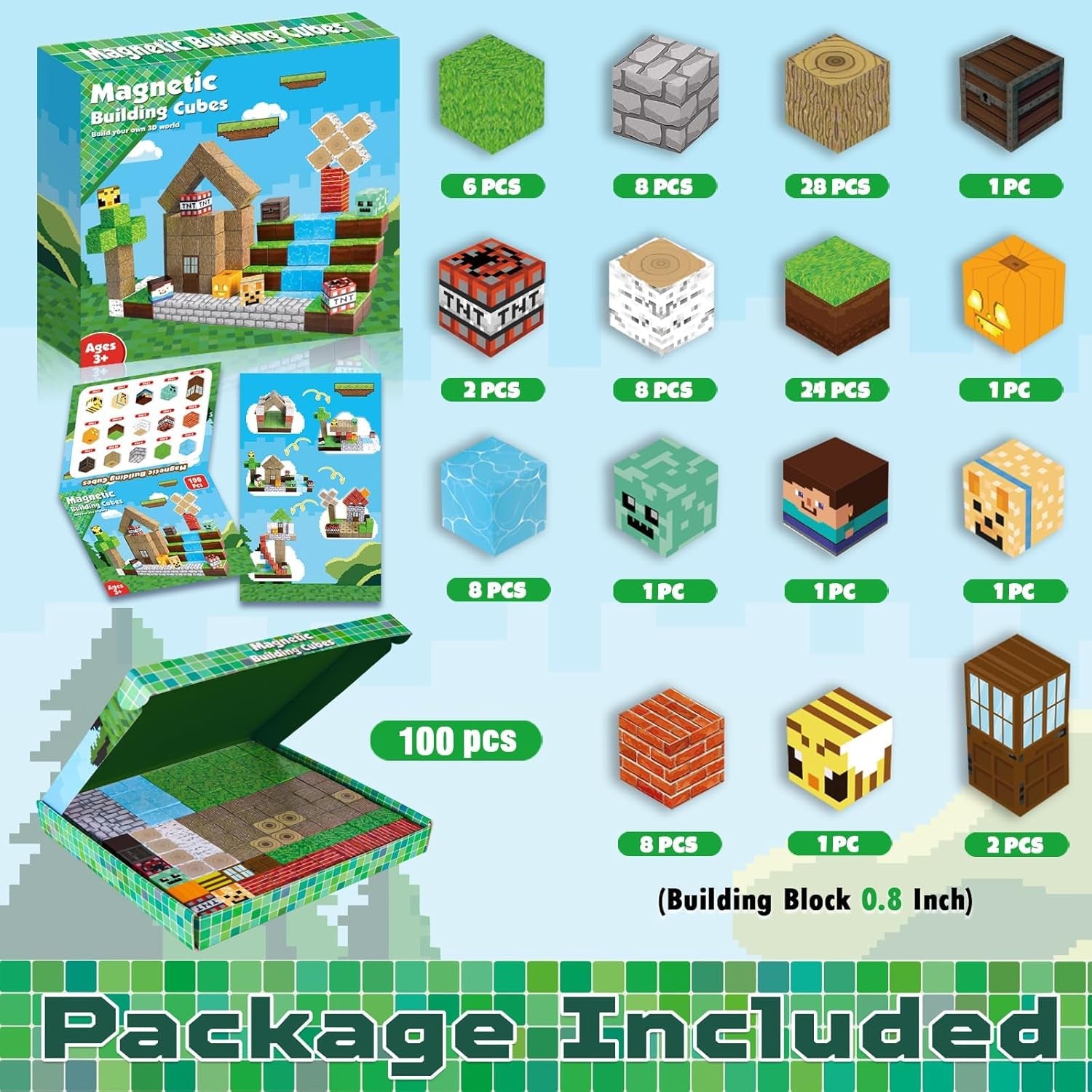 Magnetic Blocks-100Pcs Magnetic Building Blocks, Magnetic Tiles Kids Build Cubes 2026 Upgraded STEM Game Toys, Christmas Birthday Gifts for Boys & Girls Ages 3+