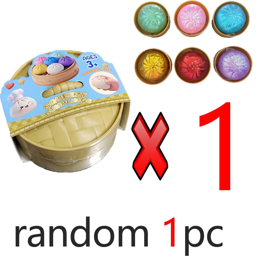 Glitter Dumpling Squishies Toy Bun Baozi Dumpling Mystery Box Colorful Food Squishy Sensory Fidget Toy anti Stress Squeeze Balls